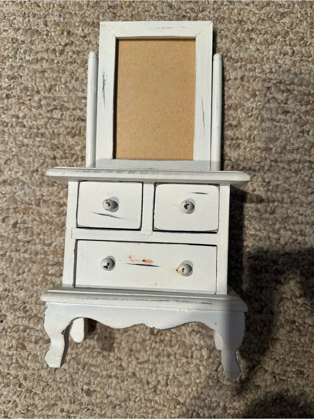 White Wooden Vanity “Dollhouse Style”Jewelry Box with Frame